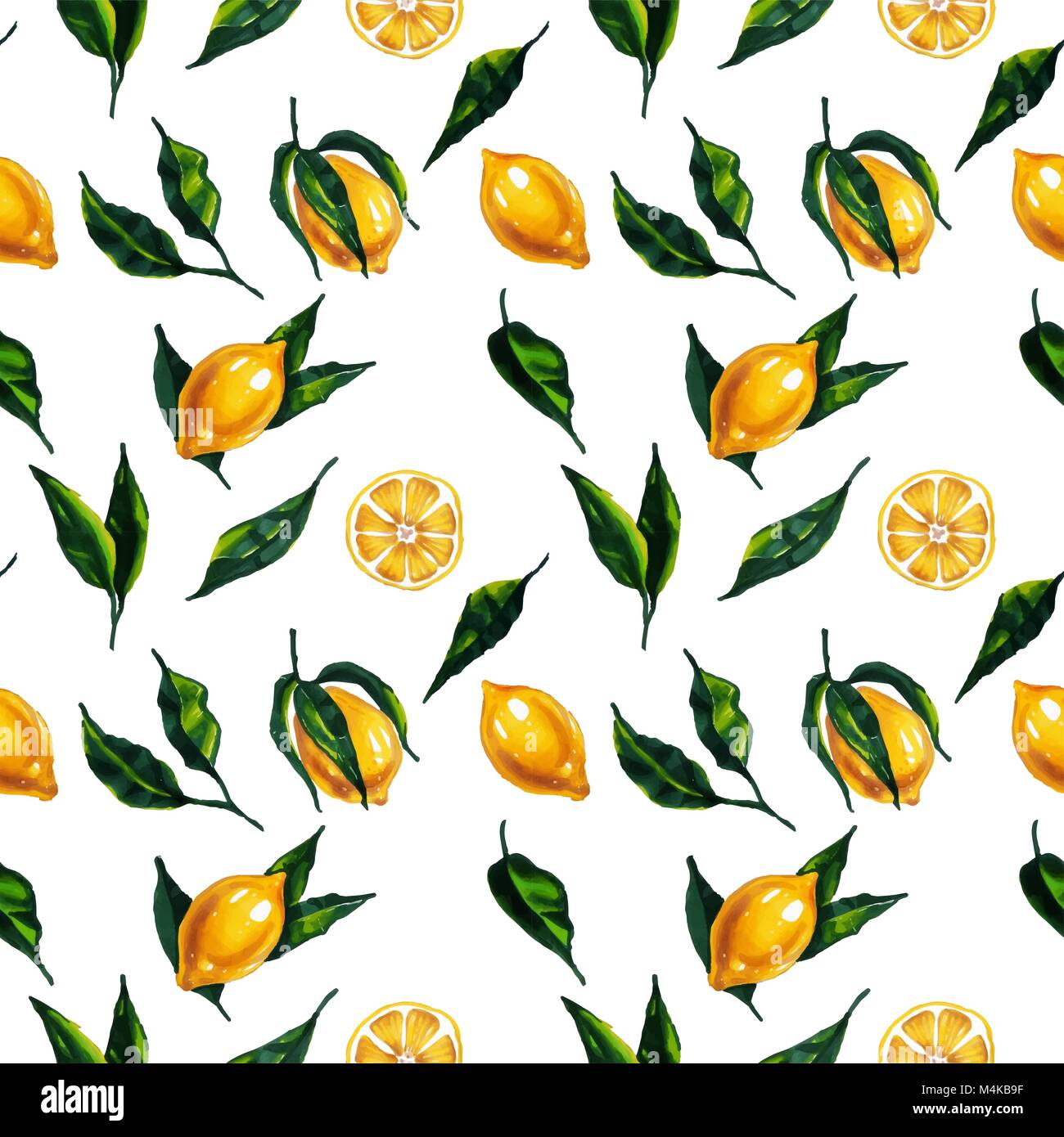Aquarell nahtlose Muster mit Zitrone und Blätter. Vector Illustration. Stock Vektor