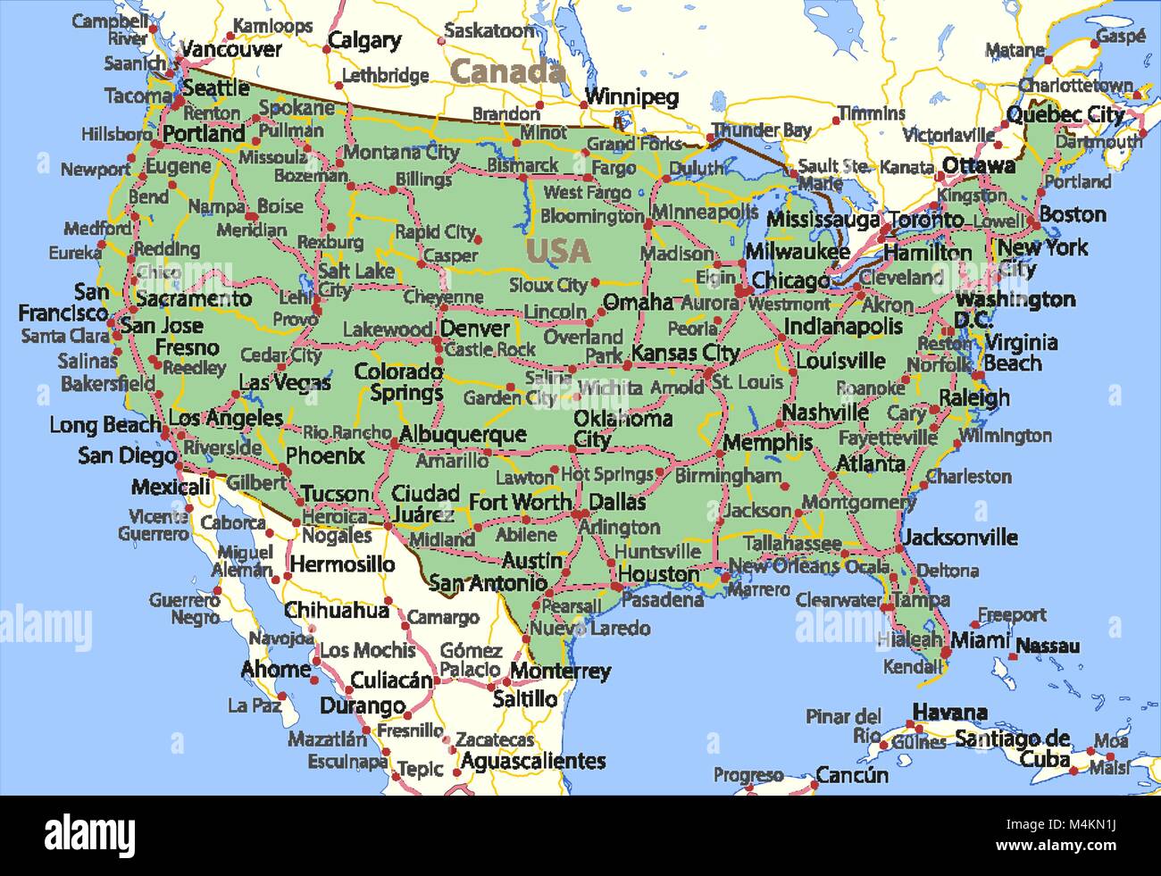 Karte Der Usa Mit Städten www.alamy.de
