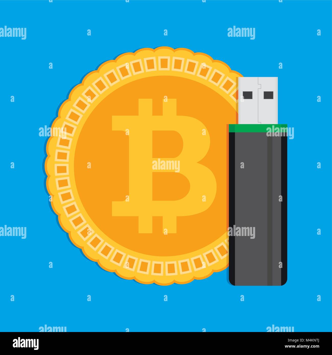 Lagerung von crypto Münzen bitcoin. Vektor bitcoin und Flash Drive USB, cryptocoin wallet Abbildung Stock Vektor