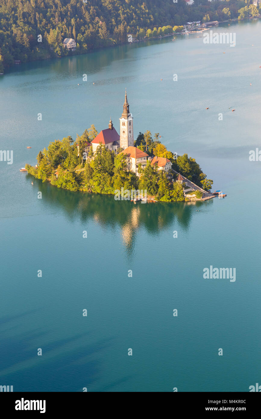 Panoramasicht auf den See Bled, Slowenien Stockfoto