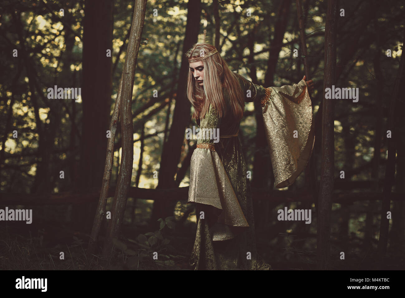 Elfin lady Wandern in den Wald. Fantasy und Märchen Stockfoto