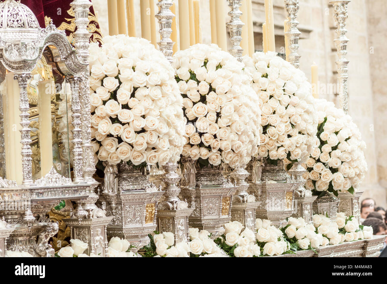 Detail der Blumenschmuck der Float von Pallium der Bruderschaft des 'Los Estudiantes" Stockfoto