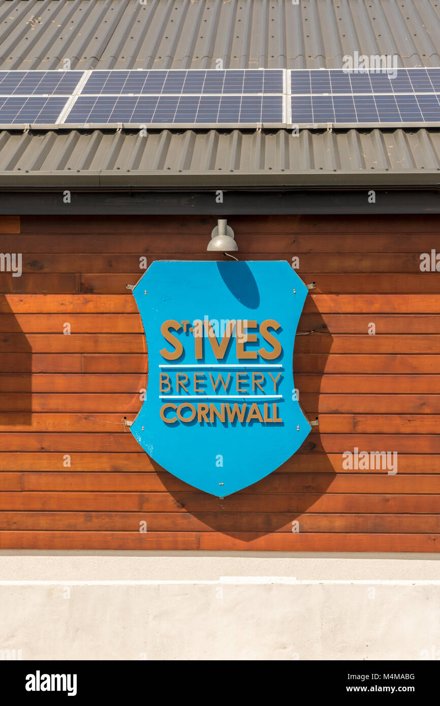 Ts Ives Brauerei Zeichen, St Ives, Cornwall, UK. Stockfoto