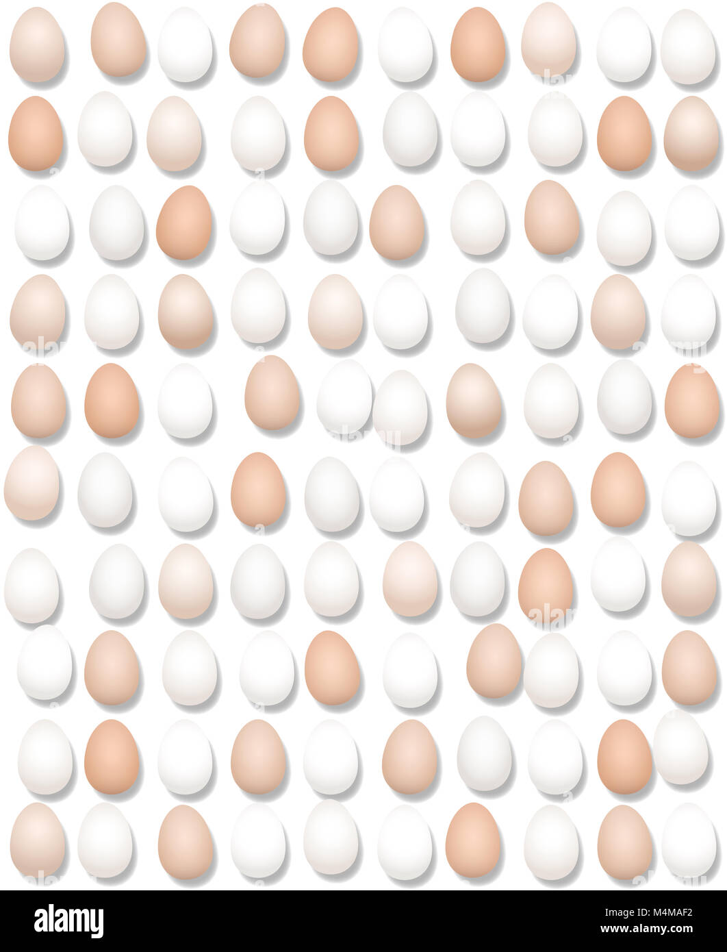 Hundert Eier aufgereiht. Große Menge von Eiern. Symbolische für übermäßige Eierkonsum und für große Unternehmen über Geflügelzucht. Stockfoto