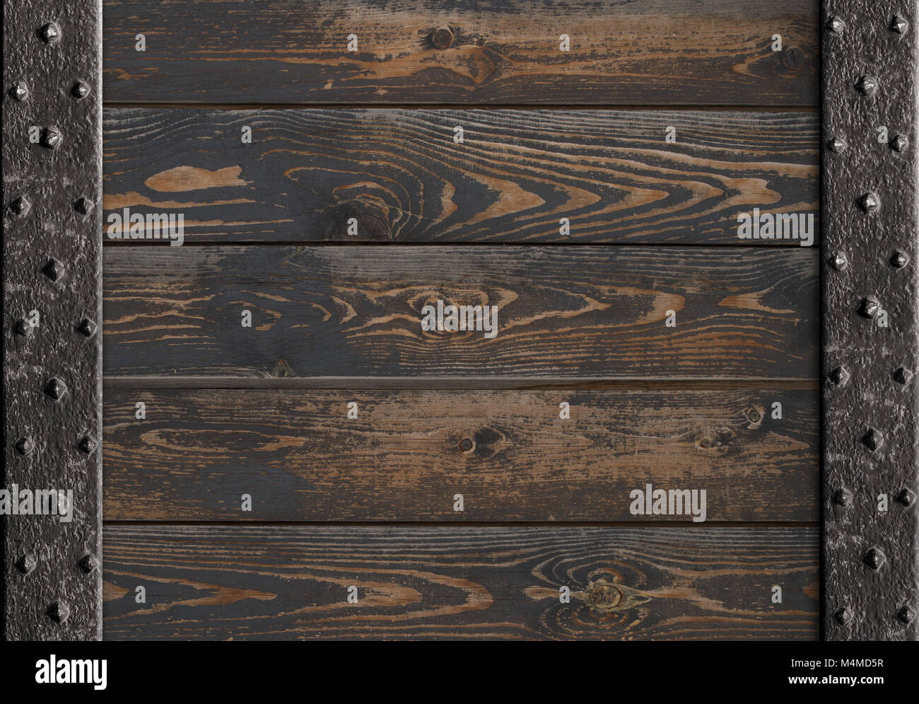 Mittelalterliche Metallrahmen über Holzbohlen 3D-Darstellung Stockfoto