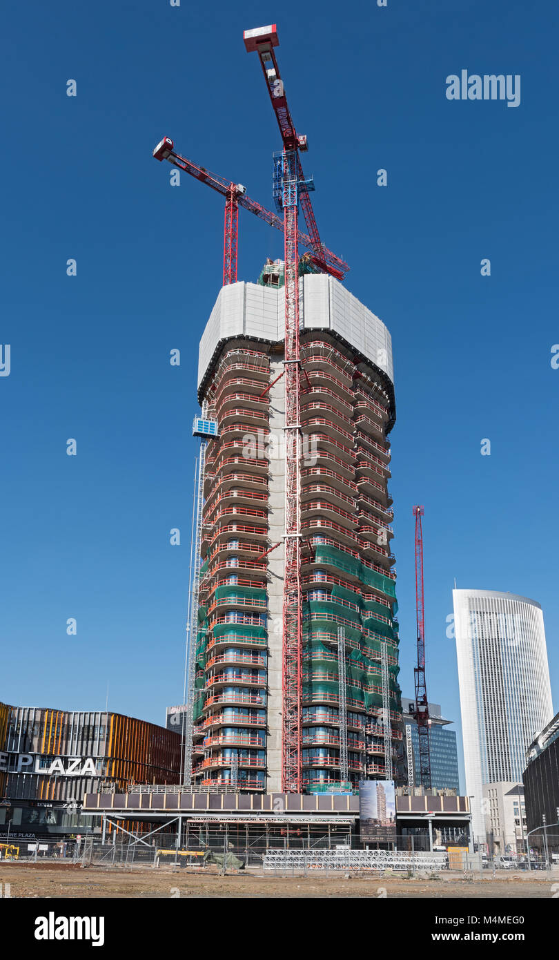 Skyscraper Baustelle in Frankfurt am Main auf dem Messegelände Stockfoto
