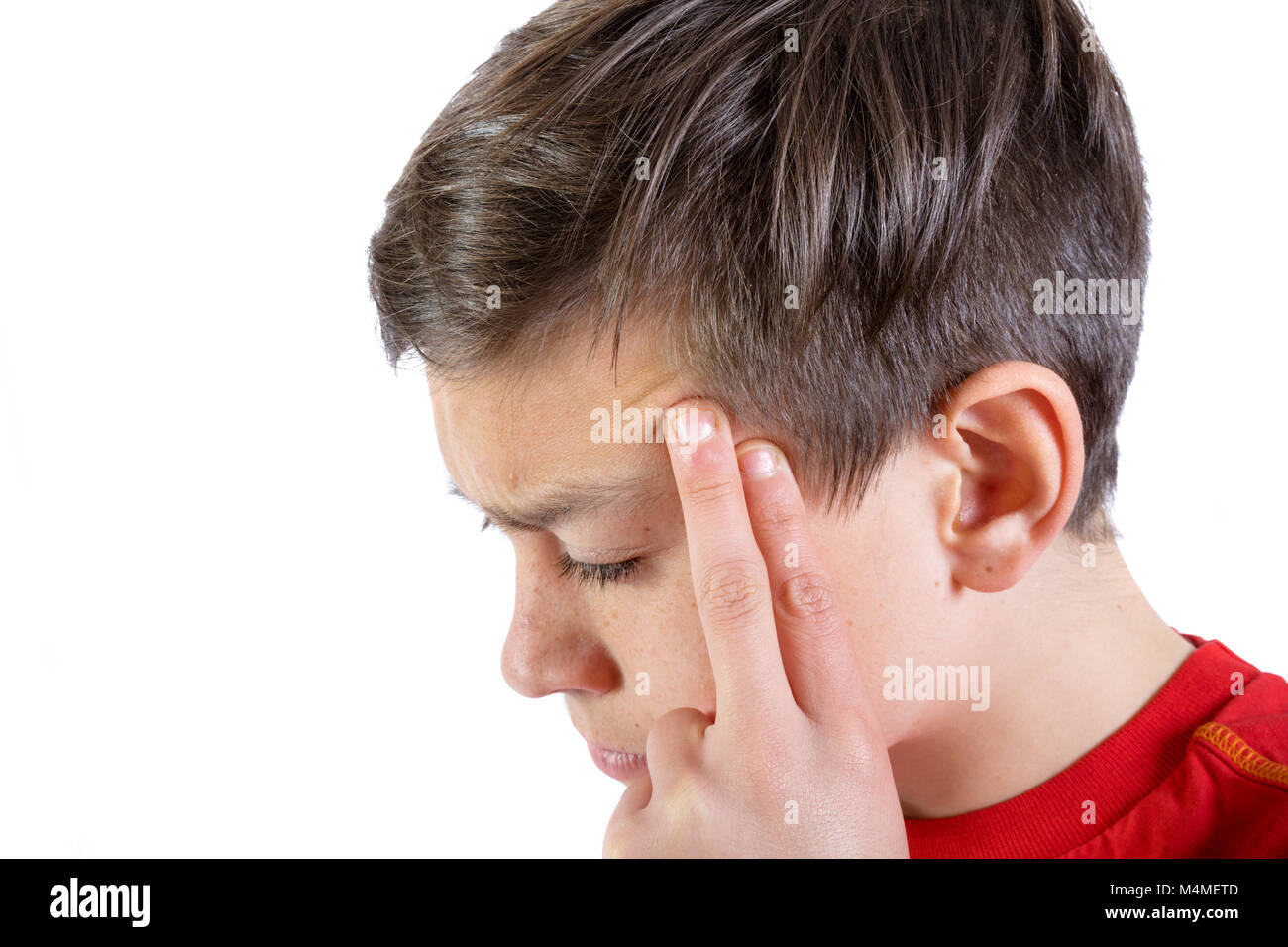 Junge kaukasier Teenager mit einem Kopfschmerzen Stockfoto