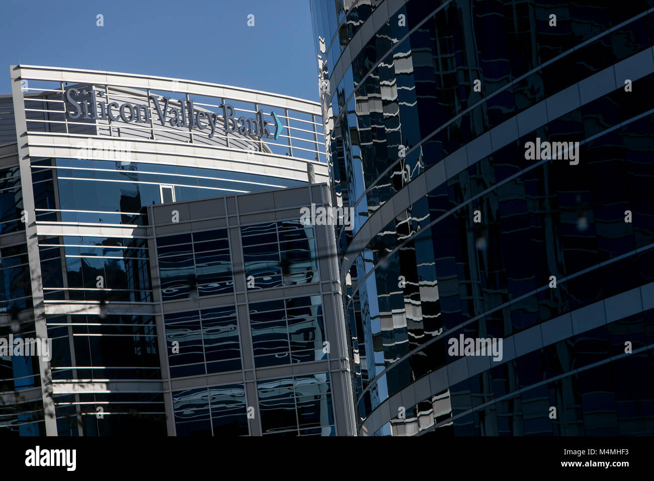 Ein logo Zeichen außerhalb einer Anlage besetzt von Silicon Valley Bank in Tempe, Arizona, am 3. Februar 2018. Stockfoto