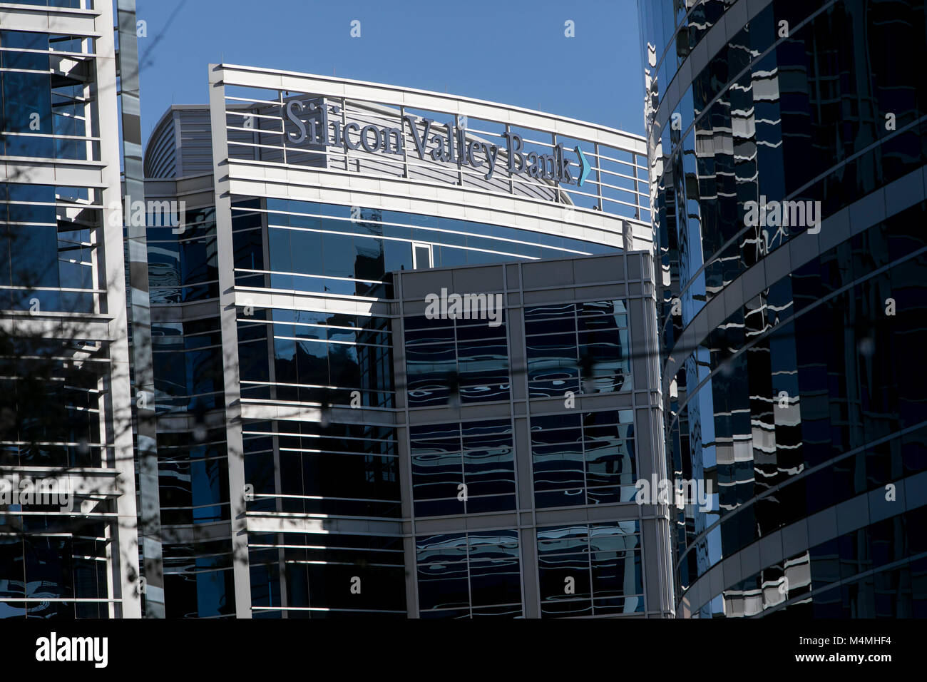 Ein logo Zeichen außerhalb einer Anlage besetzt von Silicon Valley Bank in Tempe, Arizona, am 3. Februar 2018. Stockfoto