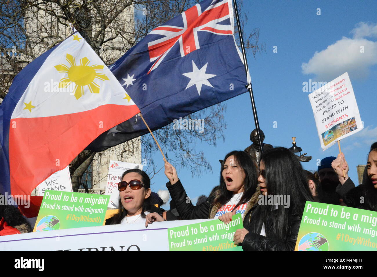 Rallye mit Banner in Parliament Square, London, 1 Tag ohne Uns 17. Februar 2018. Stockfoto