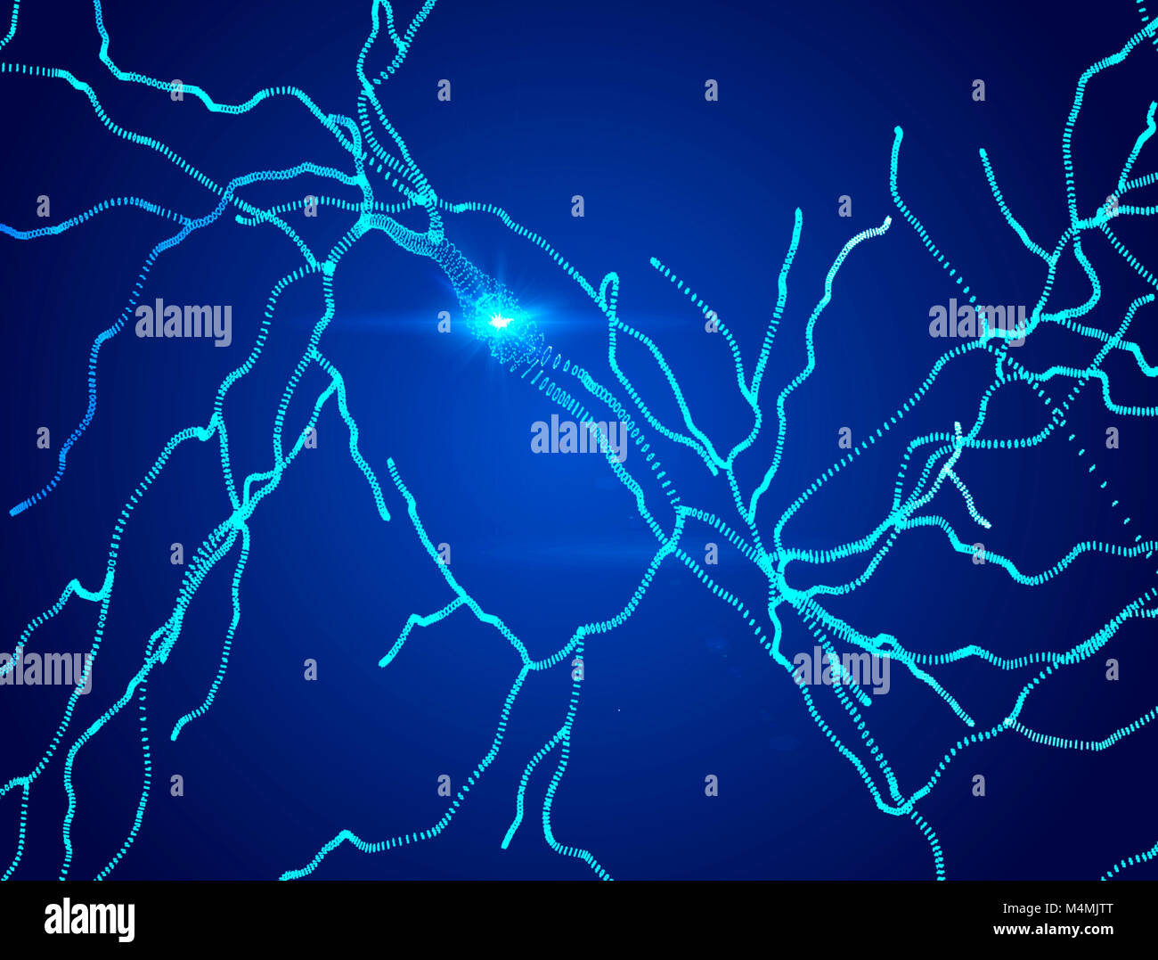 Neuronen, Synapsen, neuronales Netzwerk der Nervenzellen, Gehirn, degenerative Erkrankungen, Parkinson, 3D-Rendering Stockfoto