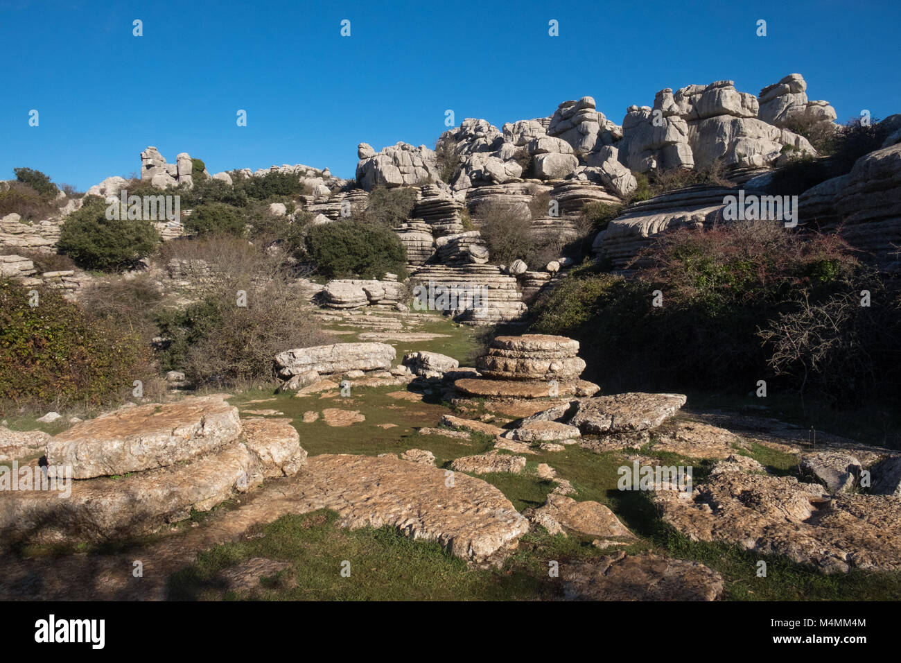 El Torcal de Antequera, Andalusien, Spanien. Felsformationen und Naturschutzgebiet Stockfoto