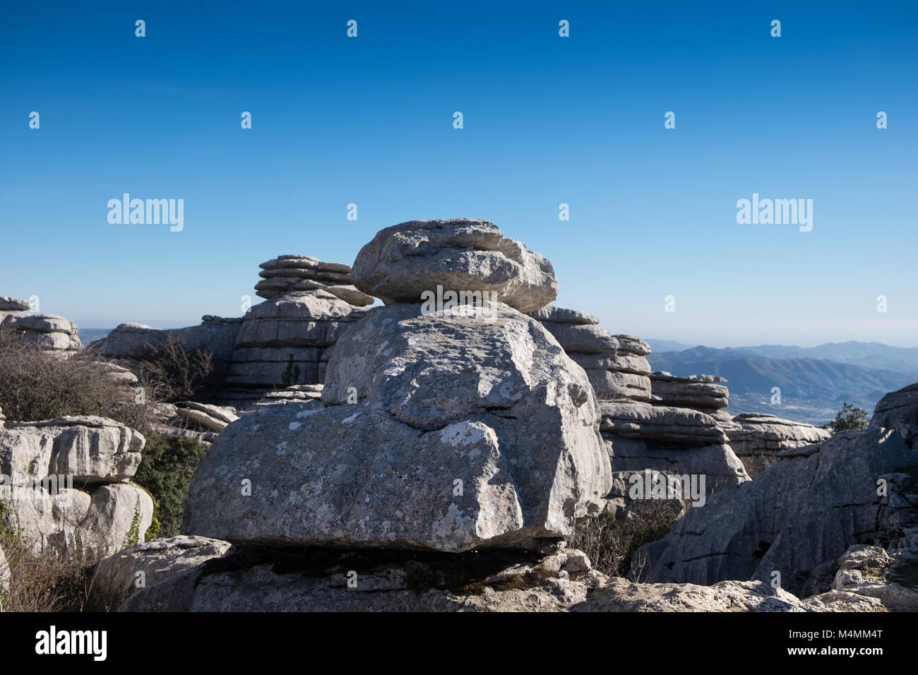 El Torcal de Antequera, Andalusien, Spanien. Felsformationen und Naturschutzgebiet Stockfoto