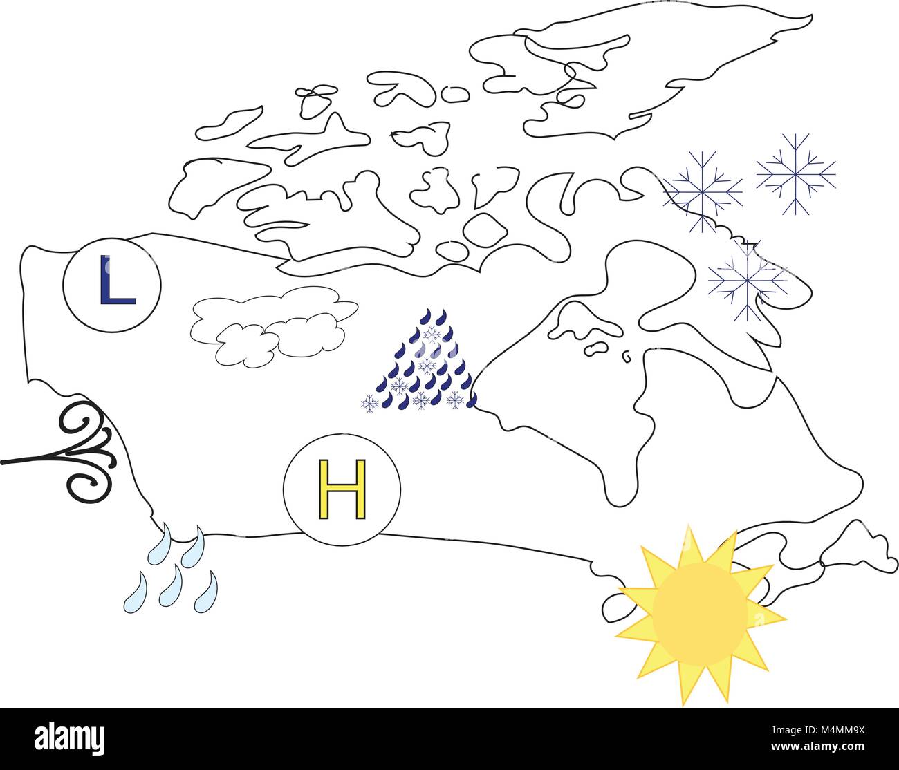 Kanadische Karte mit Wetter Symbole. Stock Vektor