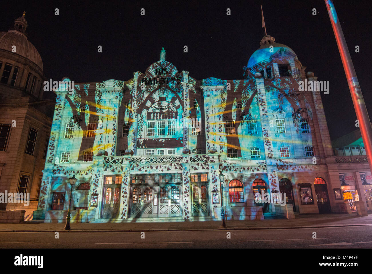 Spektren Licht Festival 2018 Projektion auf His Majesty's Theatre, Aberdeen, Schottland, UK Stockfoto