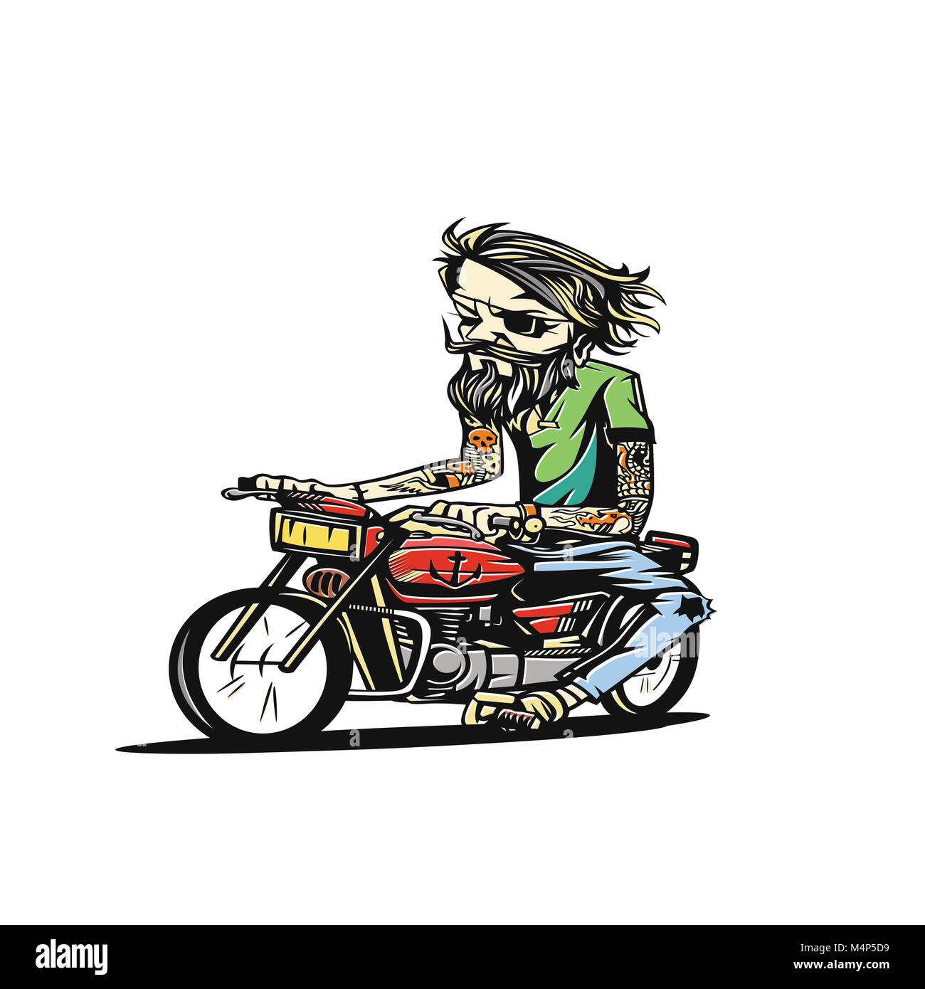 Man Sitz auf dem Motorrad Vector Illustration. Stock Vektor