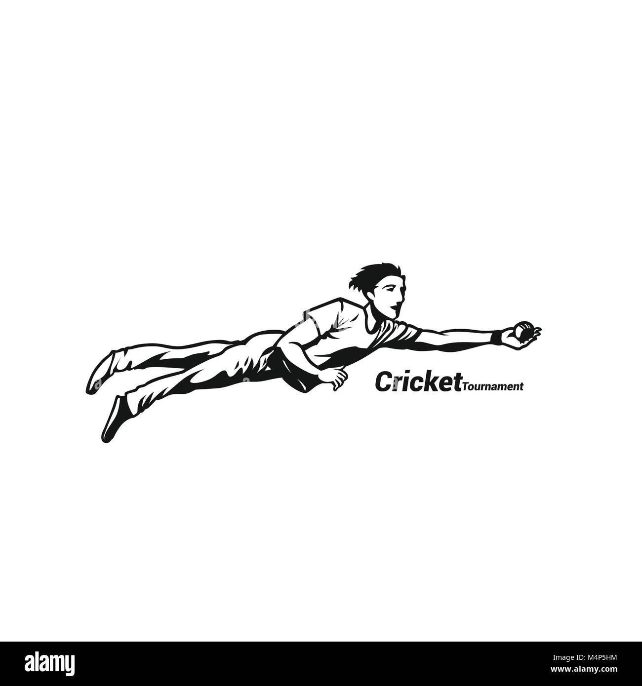 Junge tauchen für die cricketball catch Vector Illustration. Stock Vektor