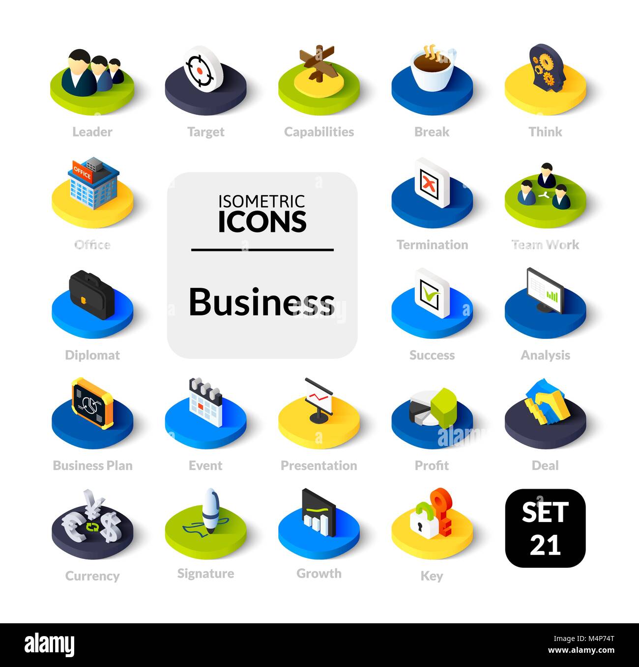 Farbige Icons inmitten flach isometrische Darstellung Stil, Vektor-Sammlung Stock Vektor