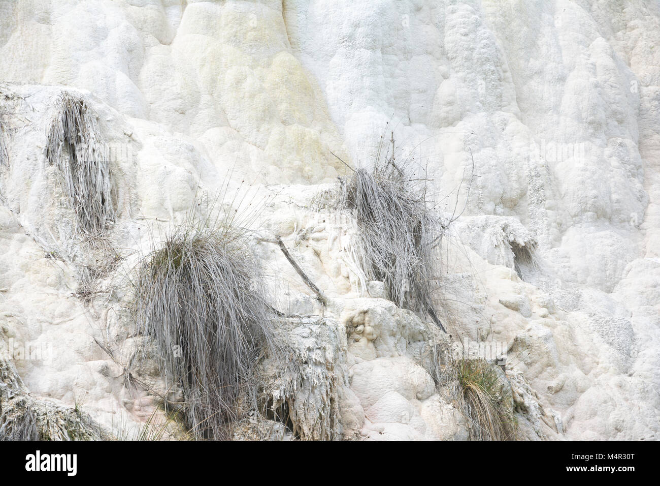 Kalksteinformationen an den heißen Quellen der Bagni di San Filippo in der Toskana, Italien, der an einem sonnigen Tag. Stockfoto