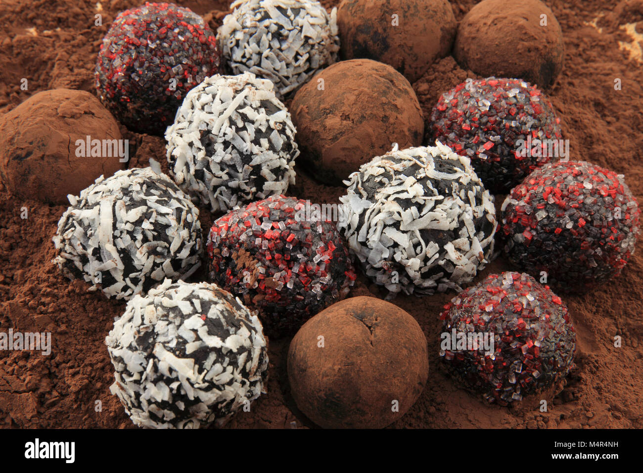 Vielzahl von cacao Trüffel Nahaufnahme Stockfoto