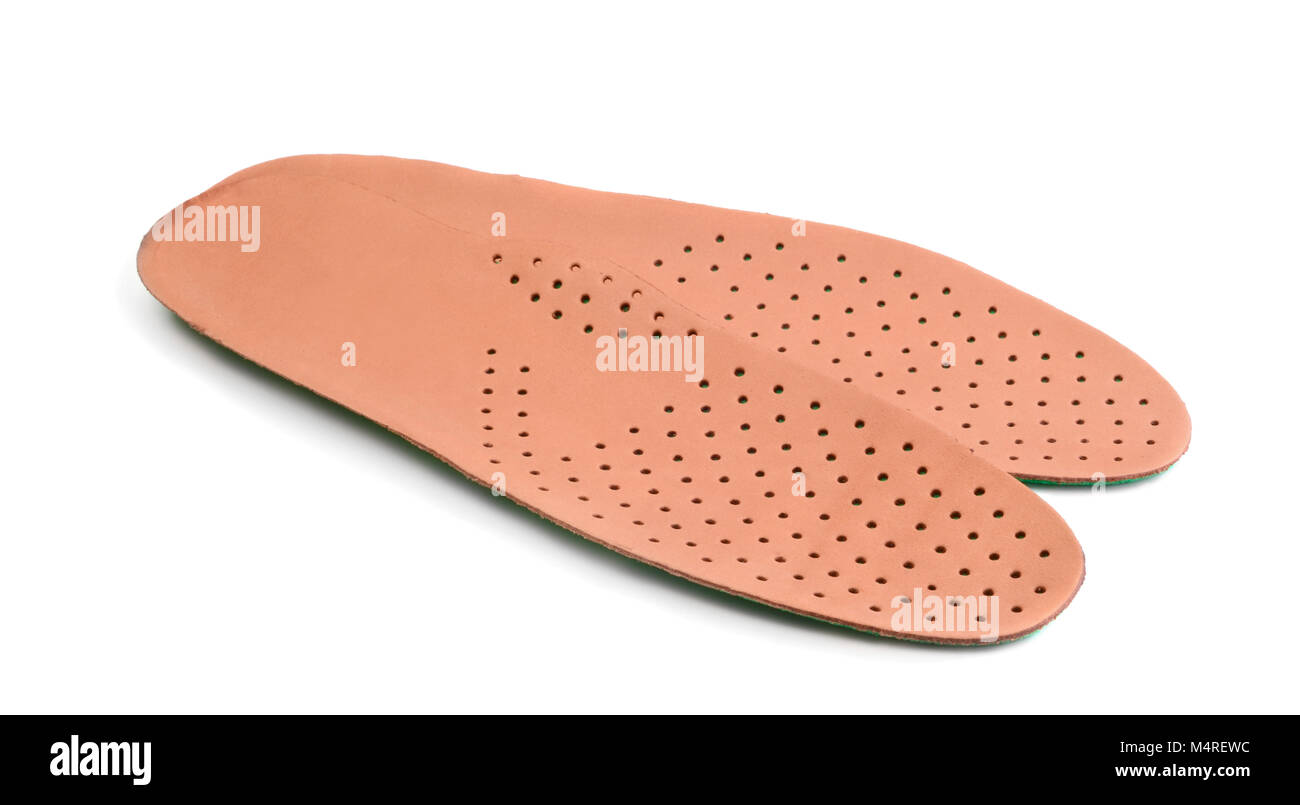 Leder Einlegesohlen für Schuhe auf weißem Hintergrund Stockfoto