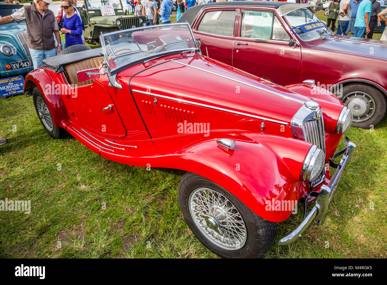 Vintage MG Sportwagen aus der T-Serie am Tag des Denkmals, Central Coast historischen Auto Club, Memorial Park, der Eingang, Central Coast, New South Wales, Stockfoto