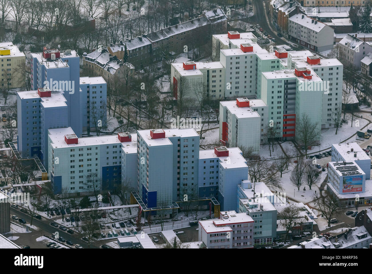 Luftaufnahme, Clarenberg, Nachbarschaft soziale Ausrichtung, Wohn- Hochhäuser, Dortmund, Ruhrgebiet, Nordrhein-Westfalen, Deutschland, Europa, Ruhrgebiet, Stockfoto