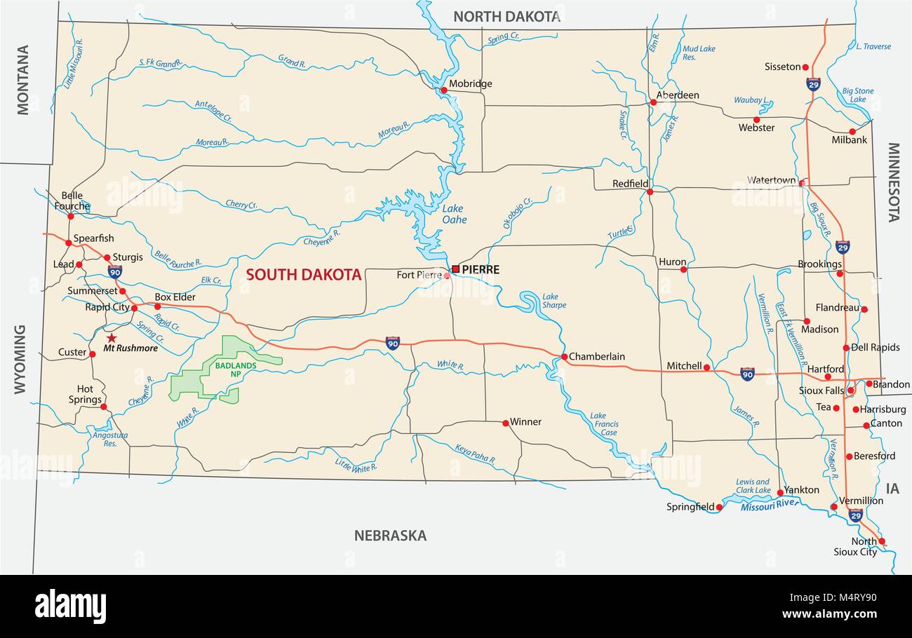 South Dakota Straße Vektorkarte Stock Vektor