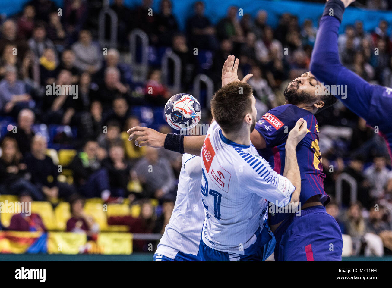 BARCELONA, SPANIEN Ð am 17. Februar: Cedric Sorhaindo, Nr. 10 des FC Barcelona Lassa während der VELUX EHF Champions League Spiel zwischen dem FC Barcelona Lassa und Orlen Wisla Plock in Palau Blaugrana am 17. Februar 2018 in Barcelona, Spanien. Foto: Javier Borrego/AFP 7 Credit: CORDON PRESSE/Alamy leben Nachrichten Stockfoto