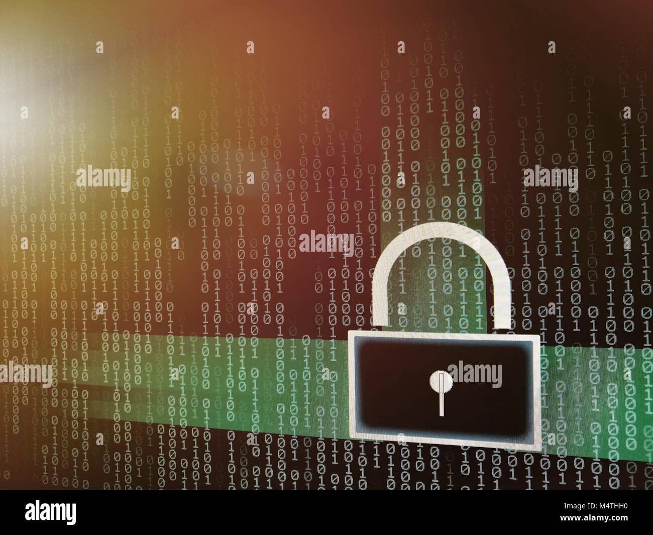 Daten sicherheit internet security Konzepte. Der binäre Code Nummern mit Vorhängeschloß-Symbol im Hintergrund auf dem Computer überwachen. Private cyberspace Geschäftsumfeld Stockfoto