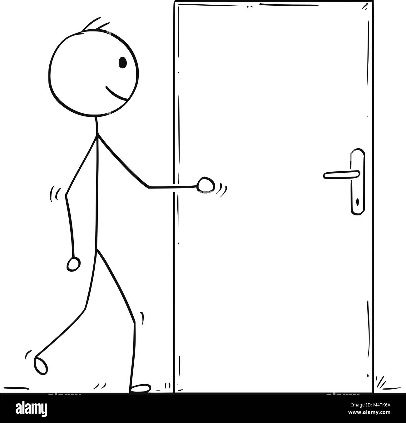 Cartoon von Mann oder Geschäftsmann zu Fuß, um die Tür zu öffnen Stock Vektor