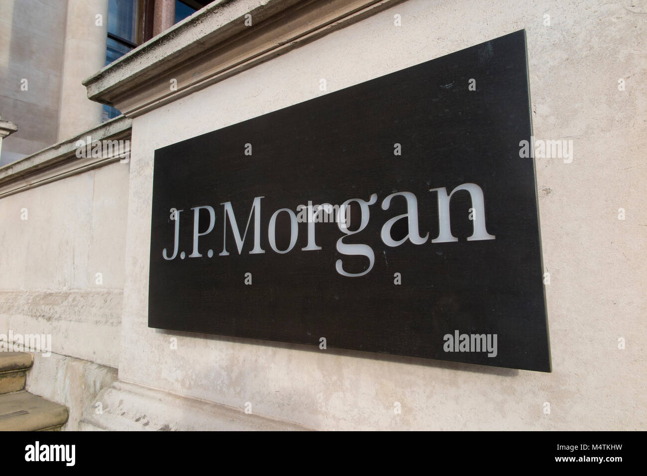 J.P. Morgan mit Sitz in London. Stockfoto