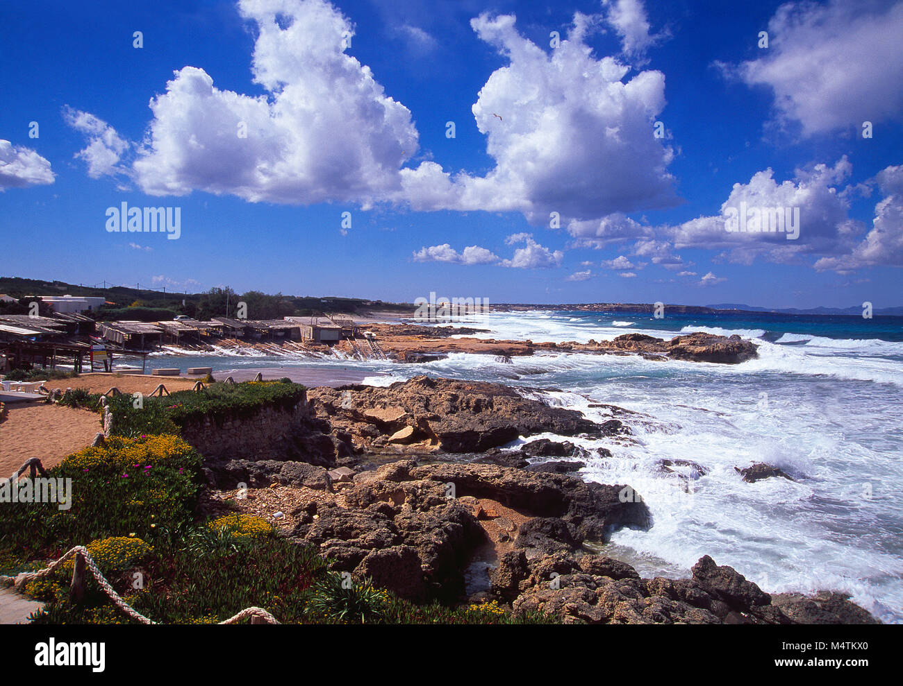 Küstenlandschaft. Insel Formentera, Balearen, Spanien. Stockfoto