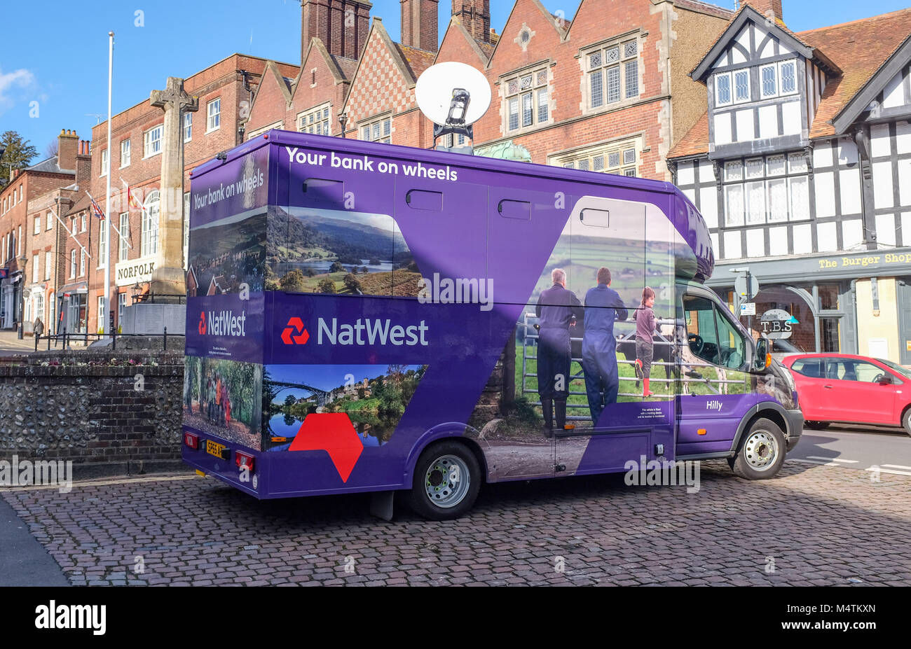 Arundel West Sussex UK Februar 2018 - NatWest mobile Bank auf Rädern Stockfoto