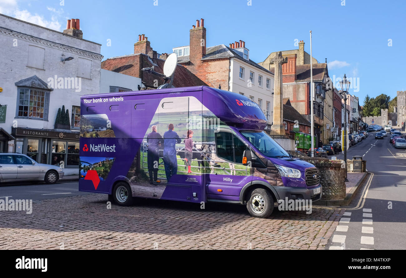 Arundel West Sussex UK Februar 2018 - NatWest mobile Bank auf Rädern Stockfoto