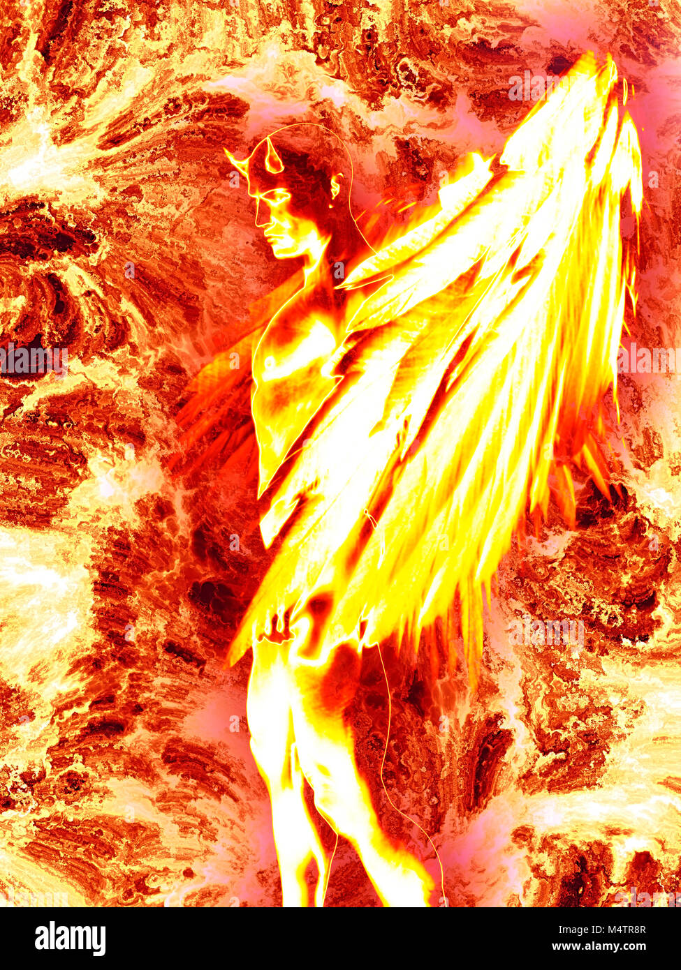 Abbildung des Teufels Charakter in Brand - 3D-Rendering Stockfoto