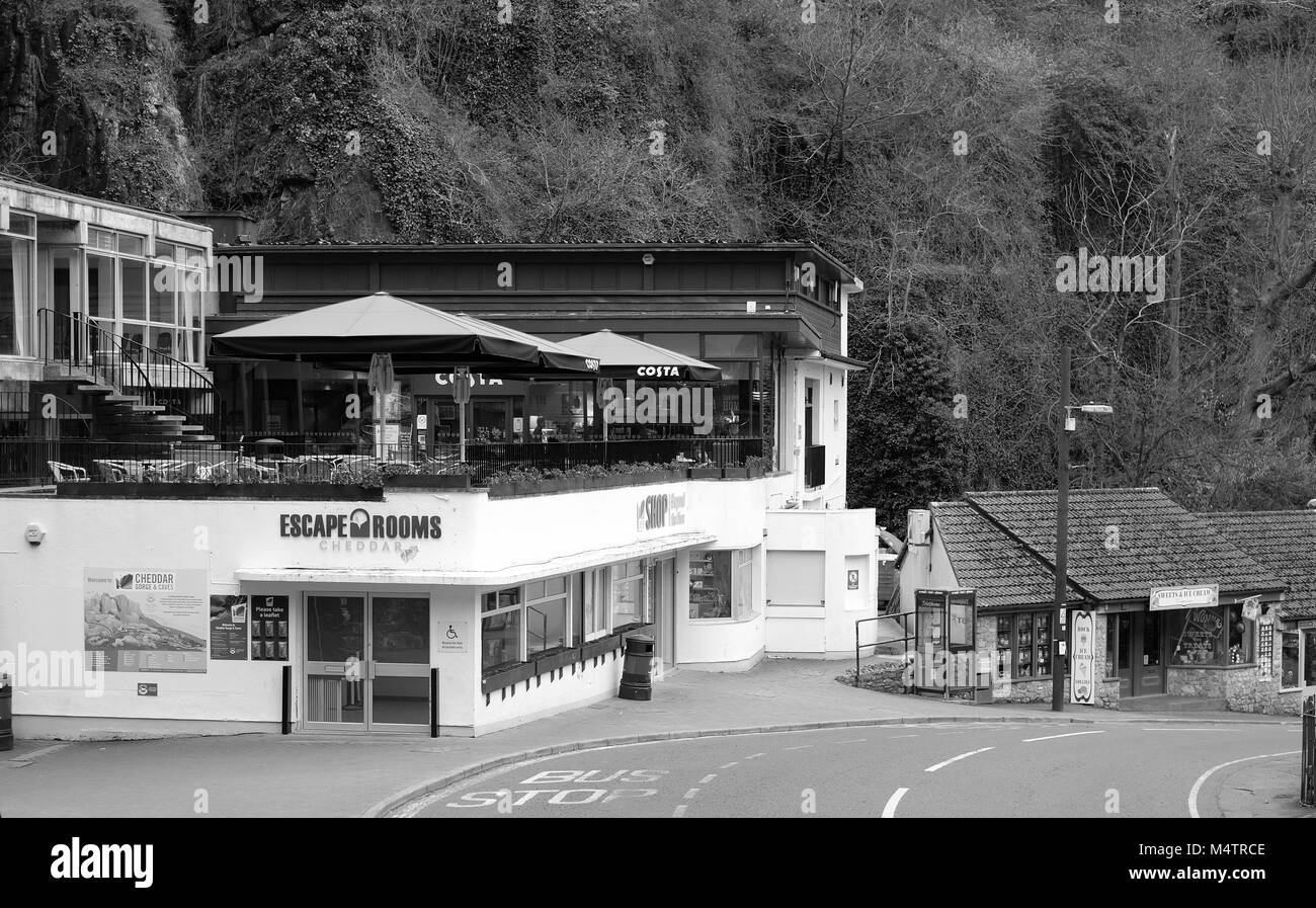 Februar 2018 - Costa Coffee Shop an der Höhlen in Cheddar Gorge, Somerset. Stockfoto