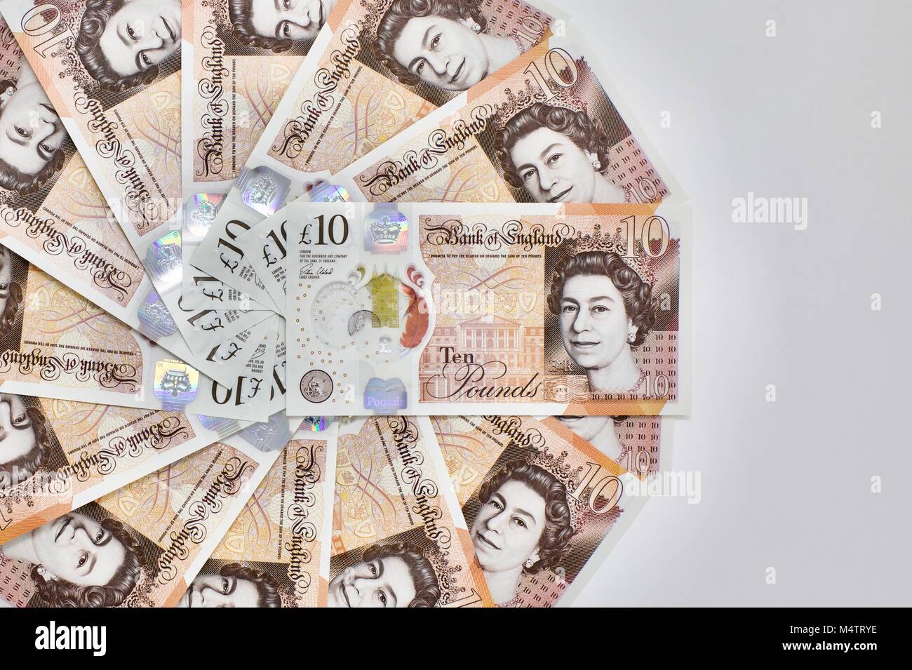 Die neue £ 10 polymer Banknoten auf weißem Hintergrund Stockfoto
