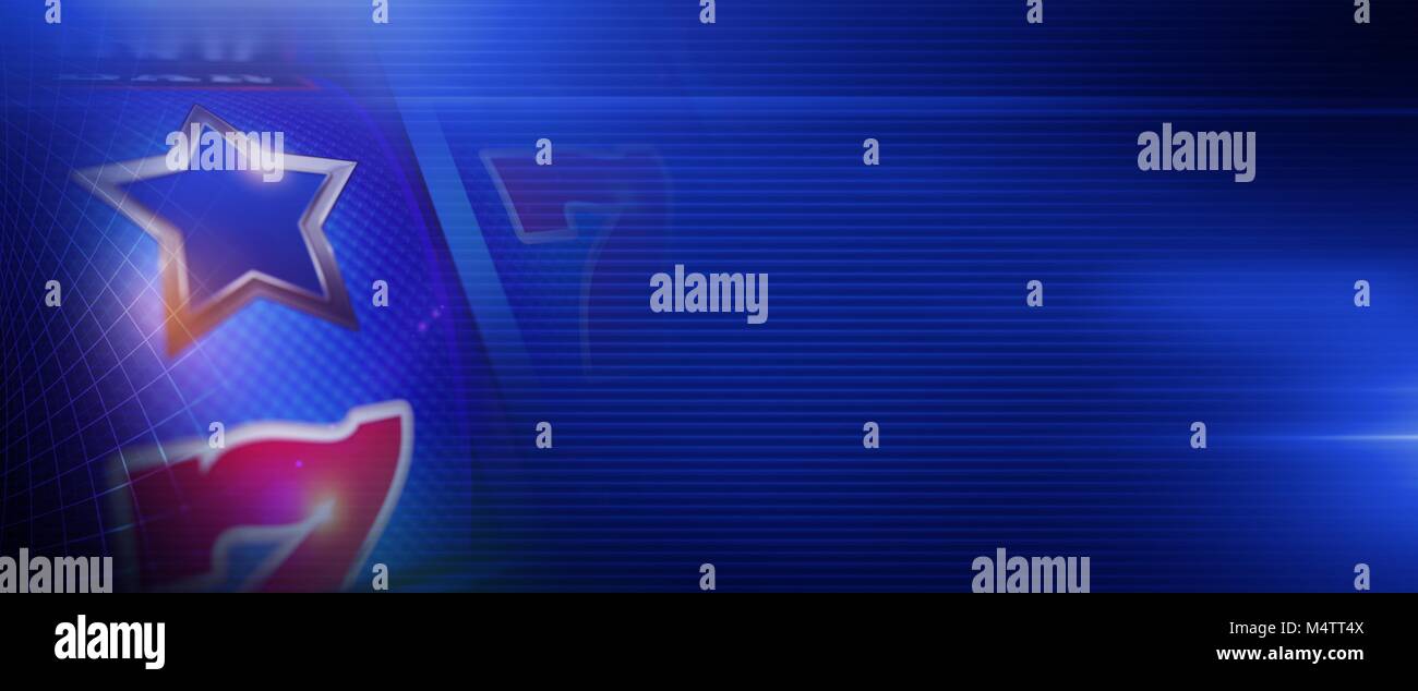 Blue Slot Machine Casino Spiel Banner mit Platz kopieren. Gerenderten 3D-Bild. Stockfoto