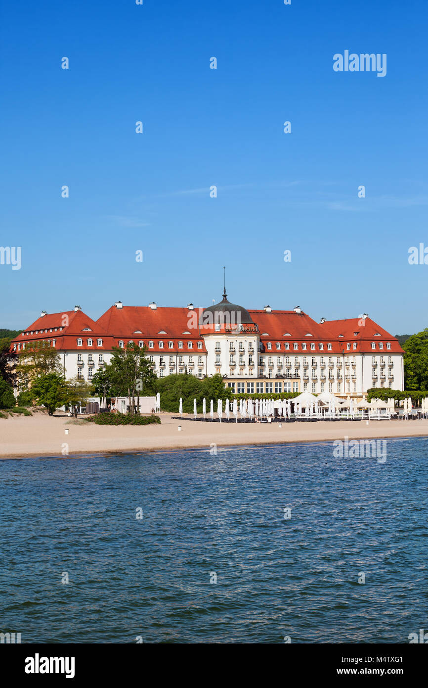 Sofitel Grand Hotel und Strand an der Ostsee in der Resort City von Sopot in Polen, Europa Stockfoto