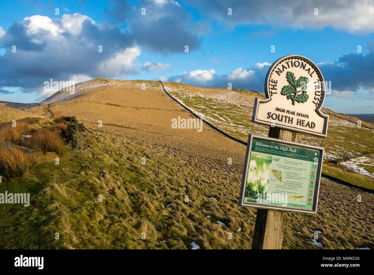 Der National Trust sign an South Head im Peak District National Park, auf die Pennine Reitweg Stockfoto