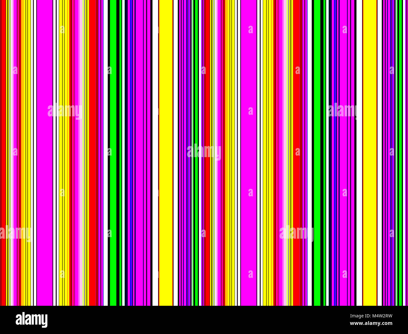 Abstrakt Rot, Gelb, Rosa, Grün, Violett und Weiß Gestreifte Muster Hintergrund in horizontaler Seitenverhältnis 3:2. Stockfoto