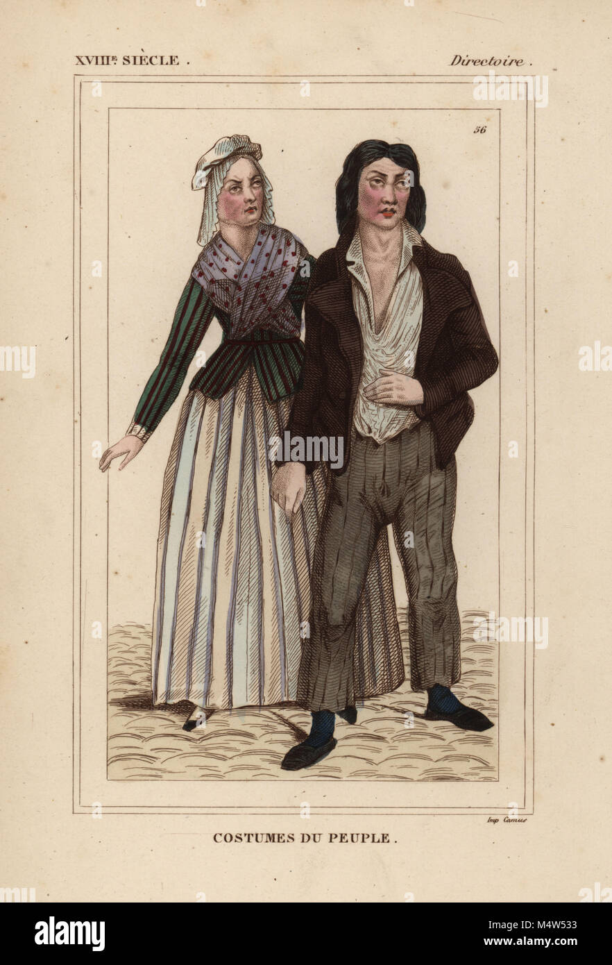 Kostüme von gemeinsamen Franzosen, Verzeichnis Ära. Papierkörbe Lithographie von Le Bibliophile Jakob aka Paul Lacroix's Kostüme Historiques de la France (Historische Kostüme von Frankreich), Verwaltung de Librairie, Paris, 1852. Stockfoto