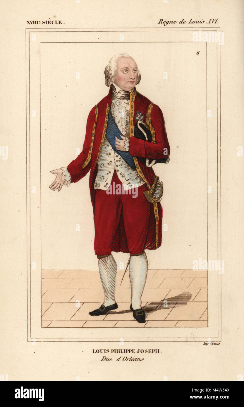 Louis Philippe Joseph, Duc d'Orléans, 1747-1793. Papierkörbe Lithographie von Le Bibliophile Jakob aka Paul Lacroix's Kostüme Historiques de la France (Historische Kostüme von Frankreich), Verwaltung de Librairie, Paris, 1852. Stockfoto