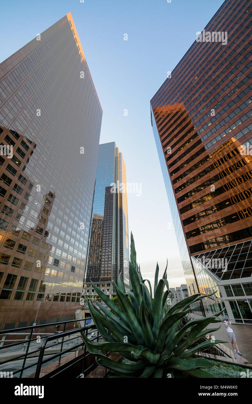 Los Angeles Downtown Gebäude von unten Stockfoto