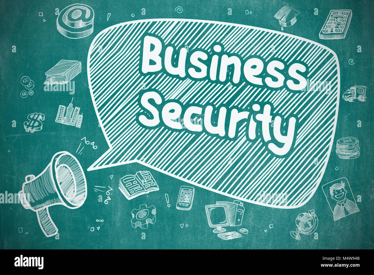 Business Security - Cartoon Abbildung auf der blauen Tafel. Stockfoto