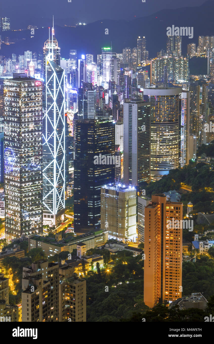 Hong Kong City bei Nacht, Perle des Orients Stockfoto