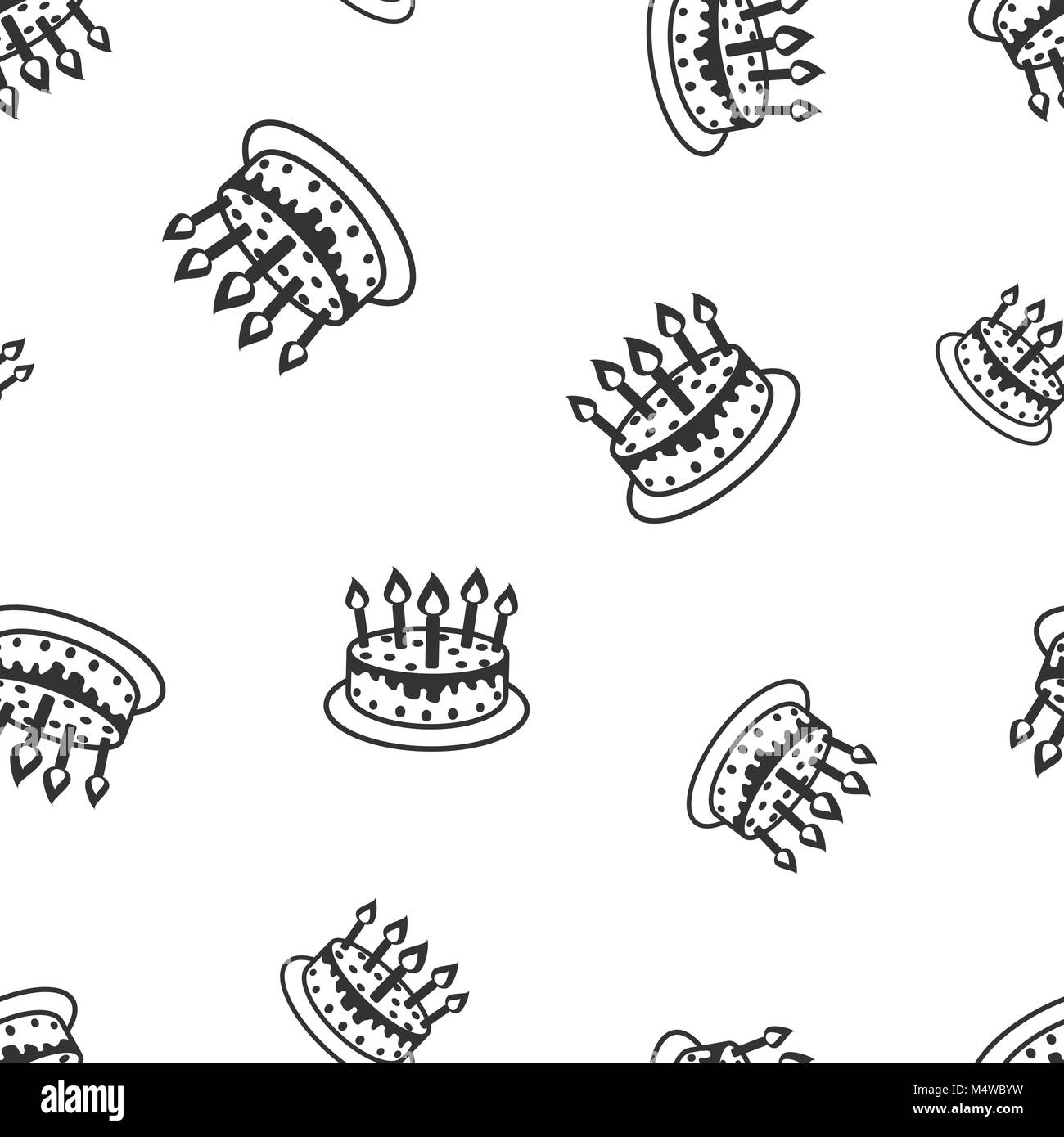 Kuchen mit Kerze nahtlose Muster Hintergrund. Business Flat Vector Illustration. Kuchen Torte symbol Muster. Stock Vektor