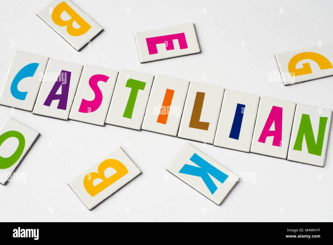Wort Kastilisch aus bunte Buchstaben auf weißem Hintergrund Stockfoto