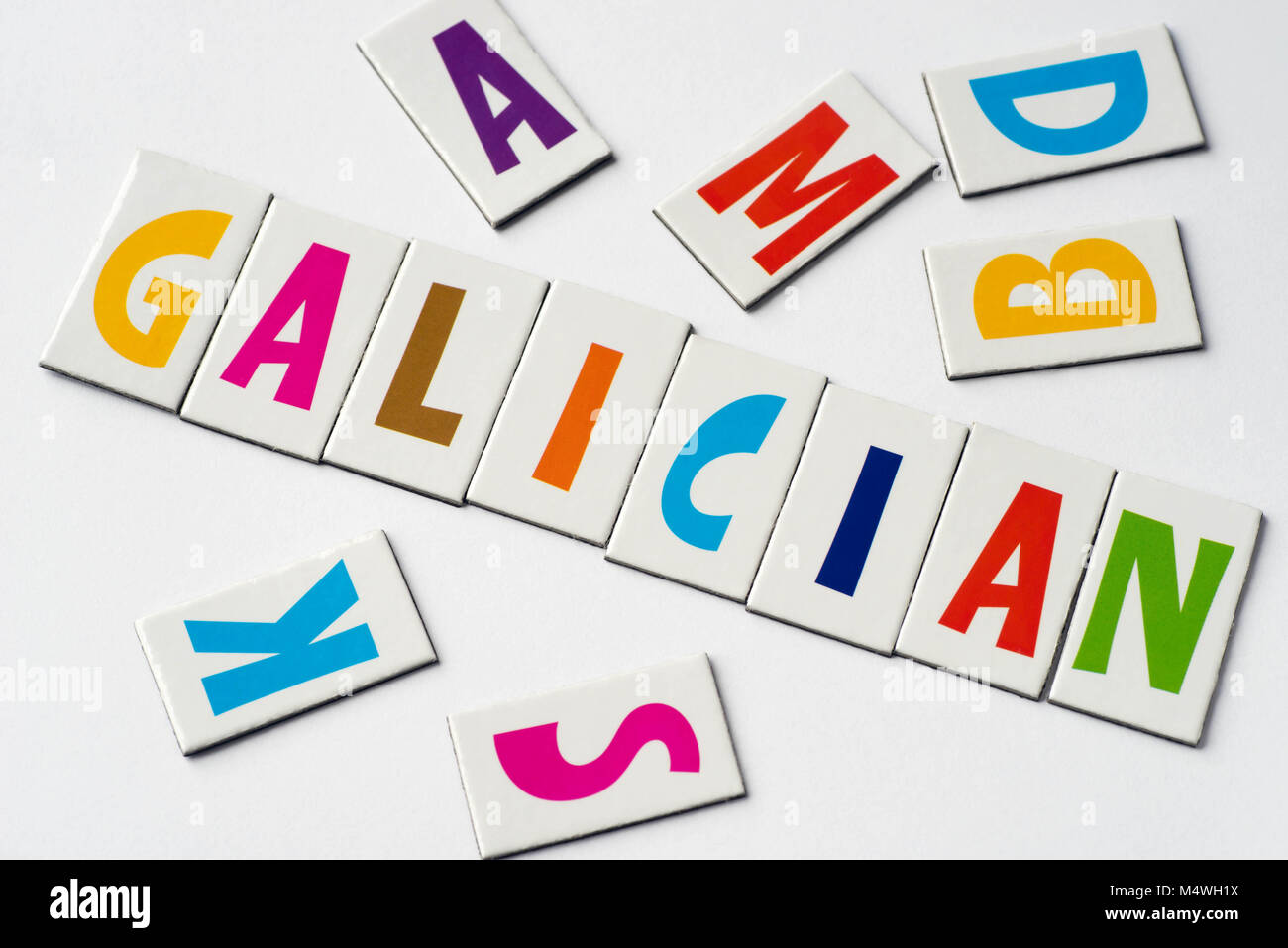 Wort Galizischen aus bunte Buchstaben auf weißem Hintergrund Stockfoto